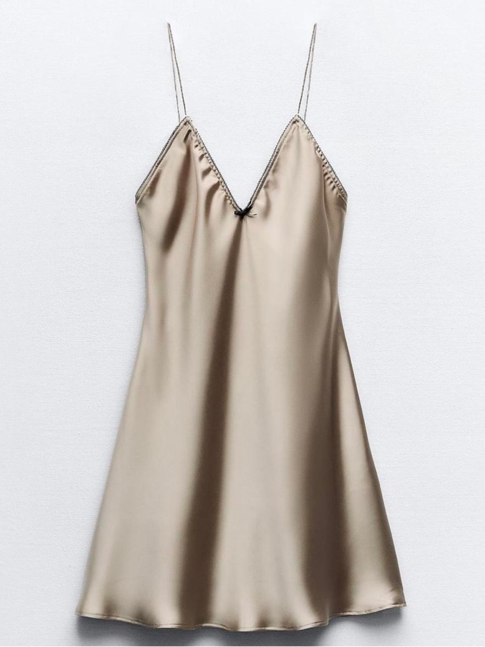 Zara Satin Slip Dress in Mink with Black Trim